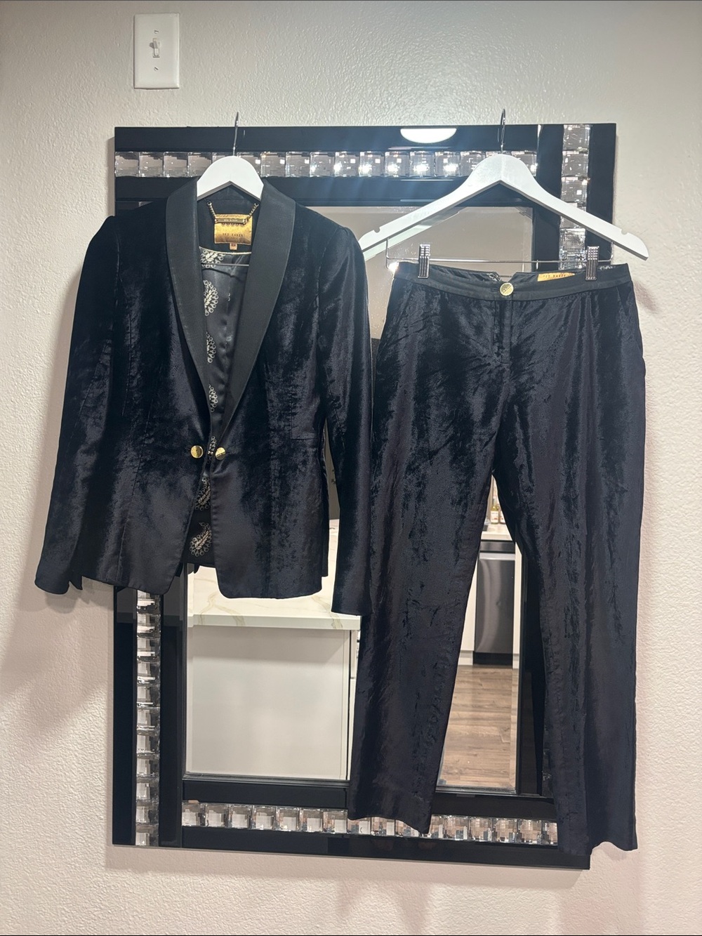 Ted Baker London size 1 Black Velvet Blazer and Trousers